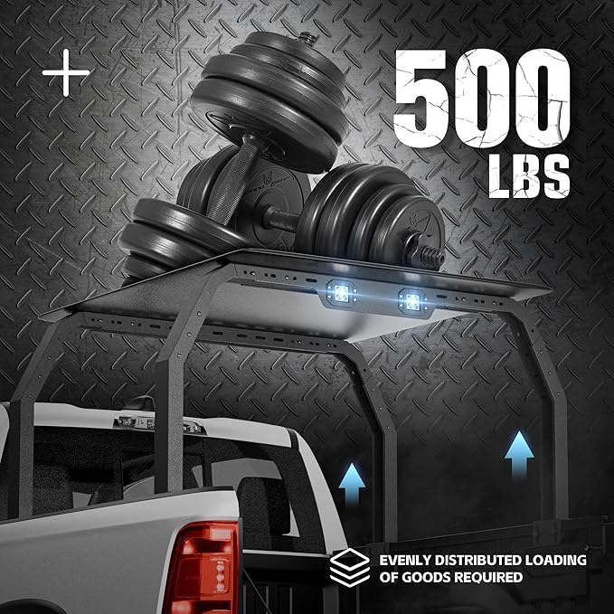 YZONA Adjustable 27-30" High Truck Ladder Bed Racks Compatible with Tacoma/Tundra/Ram 1500/ Silverado & Sierra 1500/ F150/Gladiator JT/Titan/Frontier/Colorado/Canyon/Ranger with 2 LED Lights