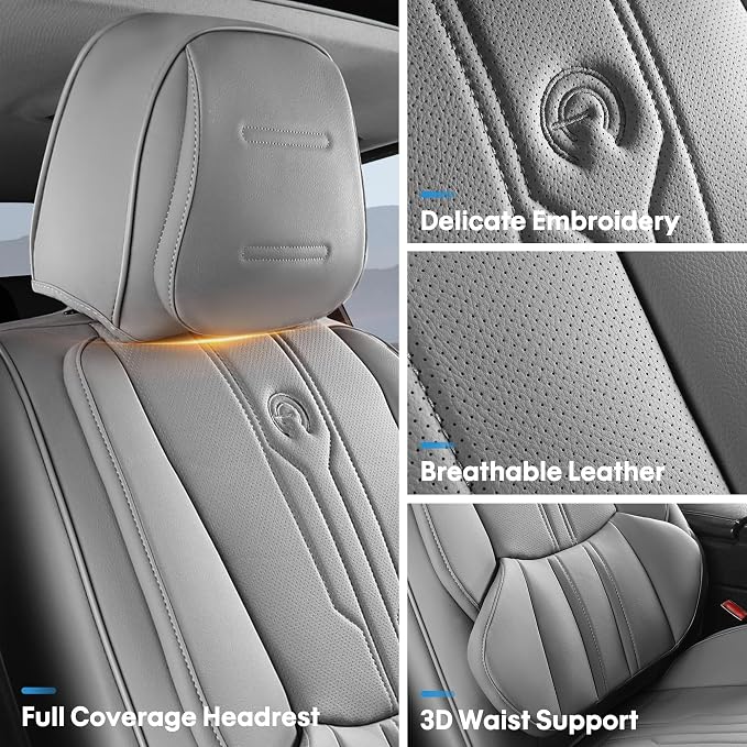 AOOG Seat Covers Custom Fit for Dodge Ram 1500/2500/3500 2002-2026 Faux Leather Seat Cover Set Compatible with Crew, Regular, Quad, Mega Cab, Waterproof Car Truck Cushions (Grey, Flat, Full Set)
