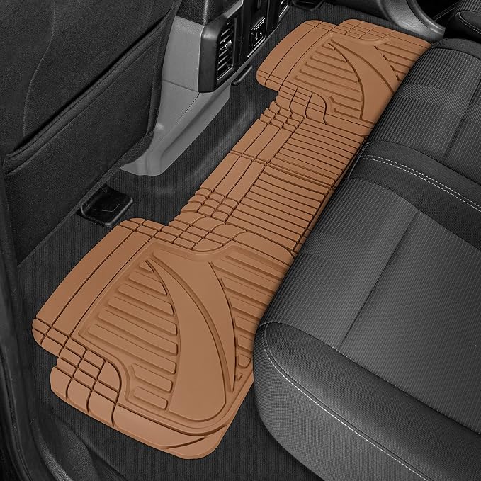 Motor Trend FlexTough™ Heavy Duty Rubber Beige Car Floor Mats All Weather & Jumbo SUV Cargo Liner Full Set - Universal Trim to Fit Automotive Floor Mats & Trunk Mats for Cars Interior Accessories