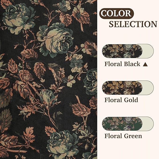 StangH 1 Panel Custom Vintage Floral Curtain 300GSM Thick Velvet Print Curtain Soft Thermal Insulated Privacy Window Drapes for Bedroom Dining Living Room Bathroom