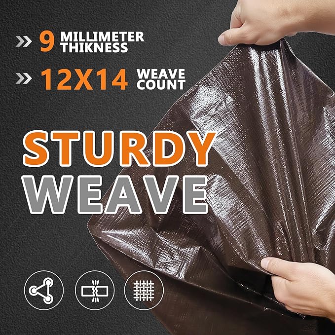 Heavy Duty Tarp Waterproof - Multipurpose Protective Cover - Durable, Waterproof, Weather Proof, Rip and Tear Resistant - Extra Thick (9 Mil,12'x16) Brown/Silver
