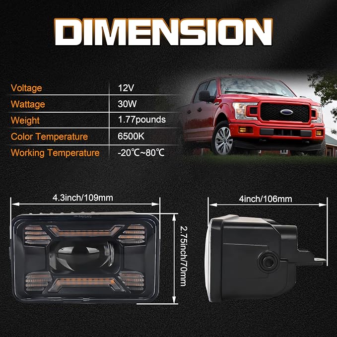 Tire Inflator Portable Air Compressor + F150 Fog Lights with Amber DRL/Turn Signal Rectangular Fog Lights, Upgraded Color LED Screen Air Compressor with Pressure Gauge Auto Shut-off for Car Moto Bike
