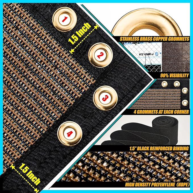 ShadeMart 8' x 101' Fence Privacy Screen Brown Heavy Duty 170 GSM Fencing Mesh Shade Net with Grommets & Zip Ties, 90% Blockage Fence Screen for Balcony Yard Outdoor Garden Pool (We Customize Size)