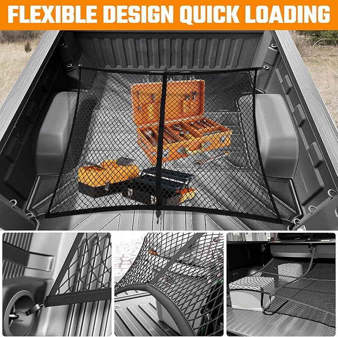 Truck Bed Mat and Net Compatible with 2019-2025 Chevrolet Silverado 1500 5.8FT Truck Bed Replacement, Truck Net TPE Cargo Bed Liner All Weather Cargo Mat for Chevy Silverado Accessories