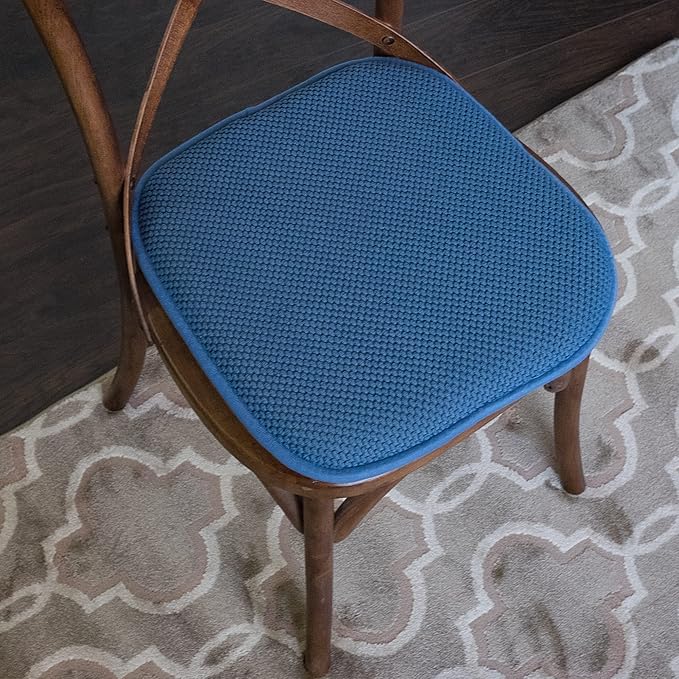 Sweet Home Collection Memory Foam Chair Cushion Honeycomb Pattern Solid Color Slip Non Skid Rubber Back Ultimate Comfort and Softness Rounded Square 16" x 16" Seat Cover, 12 Pack, Blue