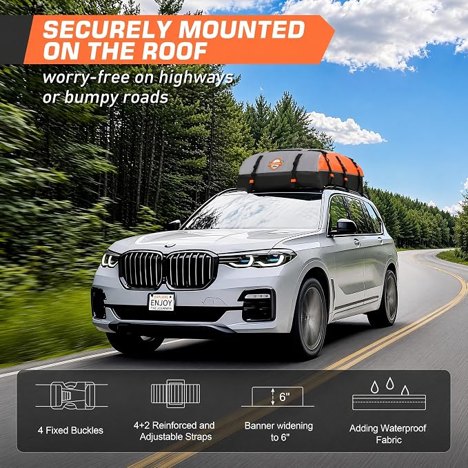 Sailnovo Rooftop Cargo Carrier Bag 21 Cubic, 1000D PVC Waterproof Vehicle Soft-Shell Carrier for Cars with/Without Roof Rack, Car Roof Storage Includes Anti-Slip Mat,10 Reinforced Straps, 6 Door Hooks