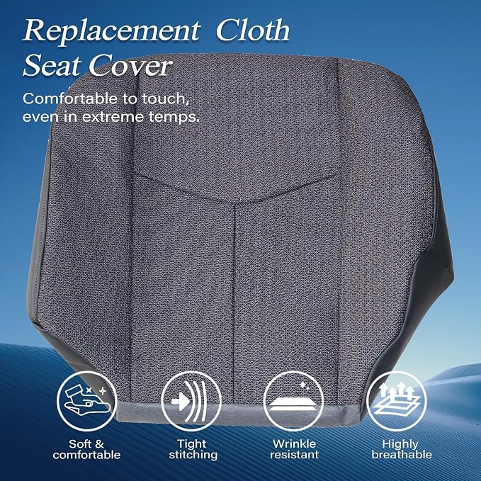 GXARTS 5-Piece Front Seat Cover Set & Driver Foam Cushion Fit for Chevy Silverado GMC Sierra 1500 2500HD 3500HD 2003-2007 - Dark Gray #69C Cloth Replacement Cover Driver & Passenger Bottom + Lean Back