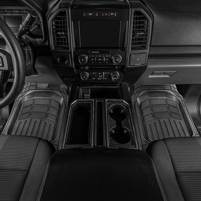 BDK Cat® CAMT-9014 (4-Piece) Large Deep Dish Rubber Car Floor Mats with Trunk Cargo Liner, Universal Trim to Fit Front & Rear Combo Set for Car Sedan SUV Van, Heavy Duty All Weather