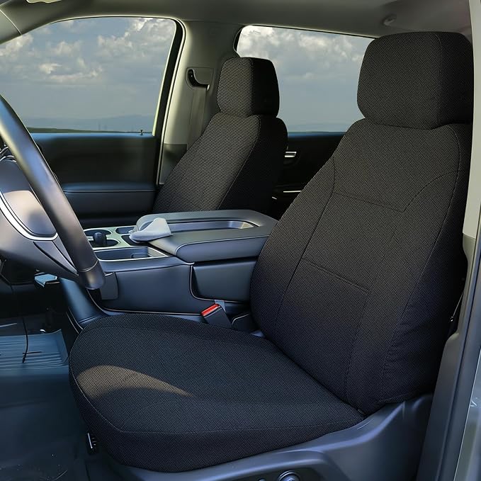 Front & Rear Seat Covers for Chevy Silverado & GMC Sierra 1500 Crew Cab 2019 2020 2021 2022 2023 2024 2025 2026 Full Set with Headrest and Rear Cup Holder Foam Padded - Black