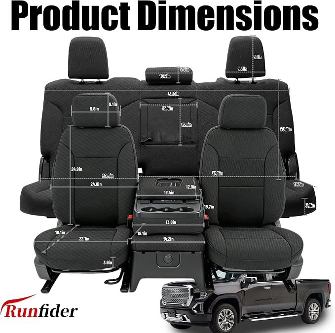 Seat Covers for Chevy Silverado & GMC Sierra 1500 Crew Cab 2019-2026 Heavy Duty Cloth Protector Interior Accessories，Waterproof & Machine Washable-Black (Front & Rear)