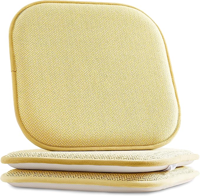 Elegant Comfort Chair Cushion Covers with Ties and Non Skid Rubber Backing-Thick Memory Foam - Soft Cushion Pad- Rounded Square Seat Cover- 16 x 16 Inches - Set of 2 Chevron Textured Pattern, Yellow