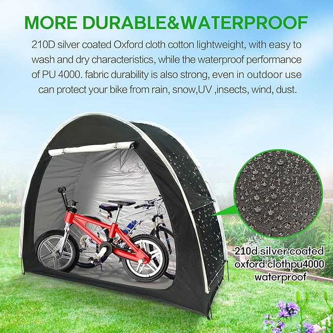 Bike Cover Storage Heavy Duty Storage Tent Outdoor Portable Bicycle Tent PU4000 Waterproof Cloth Durable 210D Oxford Fabric,Protect Against Wind, Rain, Snow, Dust W/Travel Bag (Black)