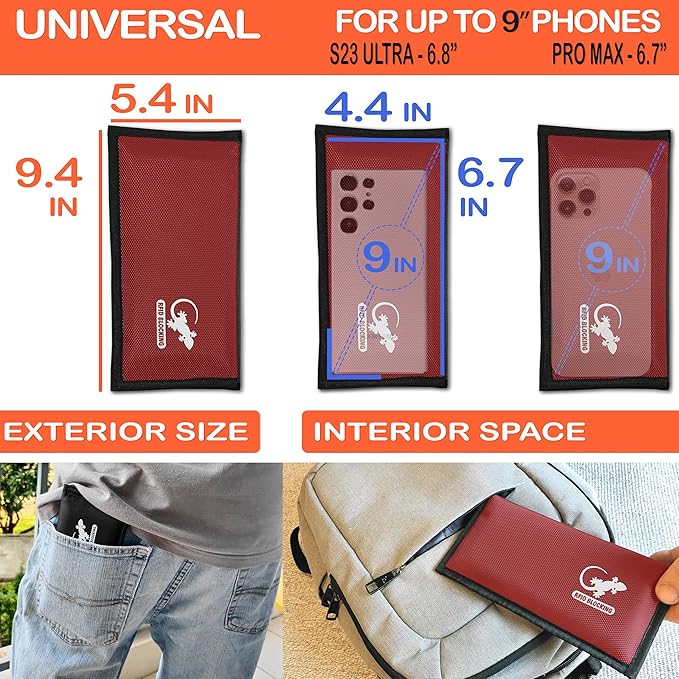Gecko Travel Tech Faraday Bag, Anti-Tracking GPS RFID Car Key Signal Blocker Wallet Shielding Pouch Protective Case for Cell Phone Car Key FOB, Data Privacy, Electronic Device Security (RED - NYLON)