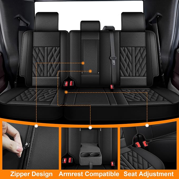TTX LIGHTING Seat Covers for Ford F150 2009-2025 2026, F250 F350 F450 2017-2025 2026: 5 Seat Full Set Truck Seat Covers Custom Waterproof Leather (Black)