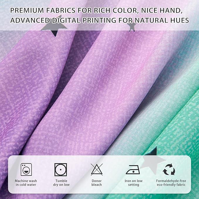 XiDi Purple Grey Curtains for Kids Bedroom Colorful Rainbow Design Cute Green Blackout Curtains for Girls Princess Room Decor Kitchen Cafe Window Grommet Top 2 Panels Set 54 inchs Long 52 Inches Wide