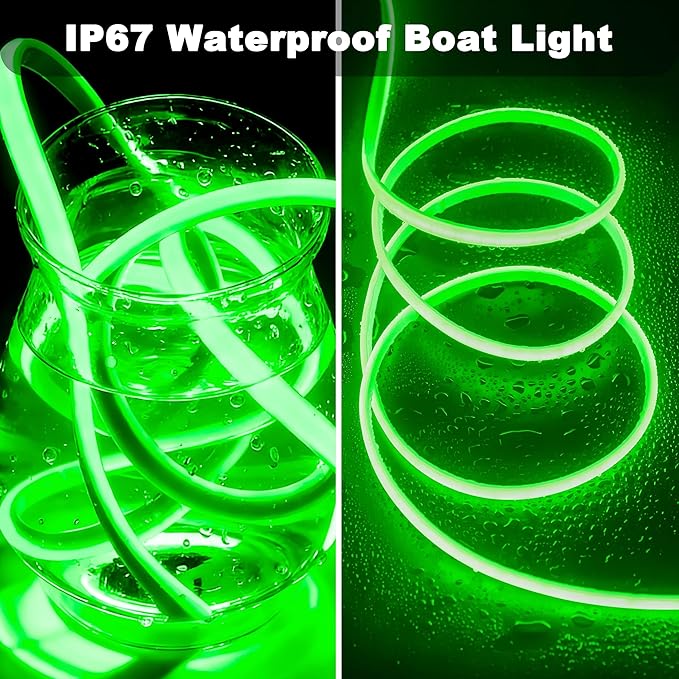 SHUNLEE Led Boat Lights Green 20FT, IP67 COB Waterproof Marine Pontoon Led Lights, Boat Interior Strip Lights for Pontoon, Deck, Night Fishing, Kayak, RV, Bass (20FT-Green)