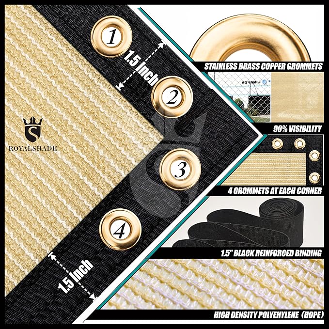 Royal Shade Custom Size 5' x 81' Beige Fence Privacy Screen Windscreen Cover Netting Mesh Fabric Cloth - Cable Zip Ties Included (We Make Custom Size)