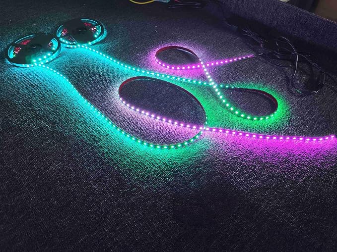 2PCS 16.5FT RGB Dream Color Chasing LED Light Strips Fit for Polaris Slingshot, Smoked Tinted Full Black Out PCB Accent Lights with App & Remote, IP65 Waterproof 33FT Total Underglow Kit