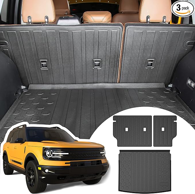 Cargo Liners Rear Trunk Mat for Ford Bronco Sport Accessories 2021 2022 2023 2024 2025 2026 with Hook&Loop All Weather Anti-Slip Split Dog Liner 3PCS