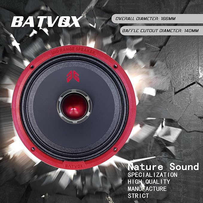MX65E1 Loudspeaker 6.5 Inch Midrange 400 Watts 6 Ohms Red Bullet, Premium Quality Audio Door Speakers for Car or Truck Stereo Sound System, Red (2 Speakers)