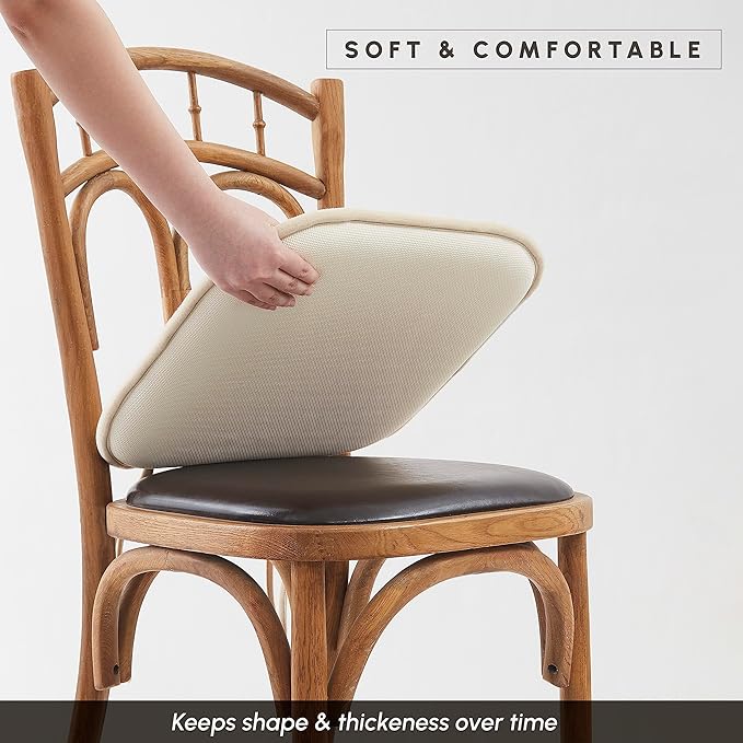 Elegant Comfort 4 Pack Chair Cushion Covers - Skid-Proof Rubber Backing - 16 x 16 Inch - Thick Dining Square Shape Seat Covers - Comfortable Textured Chair Pads with Ties - Honeycomb Pattern, Linen