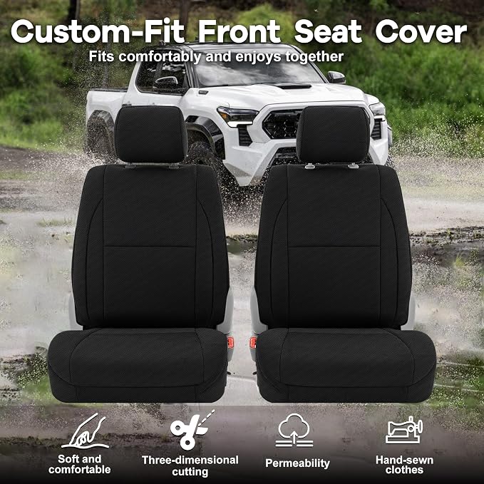 Bench Seat Covers for Toyota Tacoma 2016 2017 2018 2019 2020 2021 2022 2023 Heavy Duty Cloth Protector Interior Accessories,with Non-Folding Passenger Seat, Black（Front）