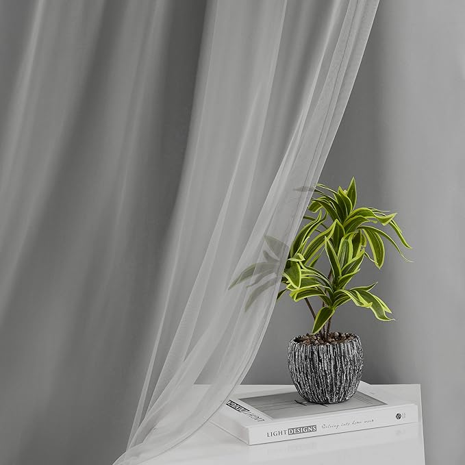 Bujasso Grey 90% Blackout Curtains with Sheer Overlay Mix and Match Double Layer Window Curtains Thermal Insulated 84 inch for Living Room Bedroom Gray Drapes with Tiebacks Grommet Top 37" Wx84 Lx2