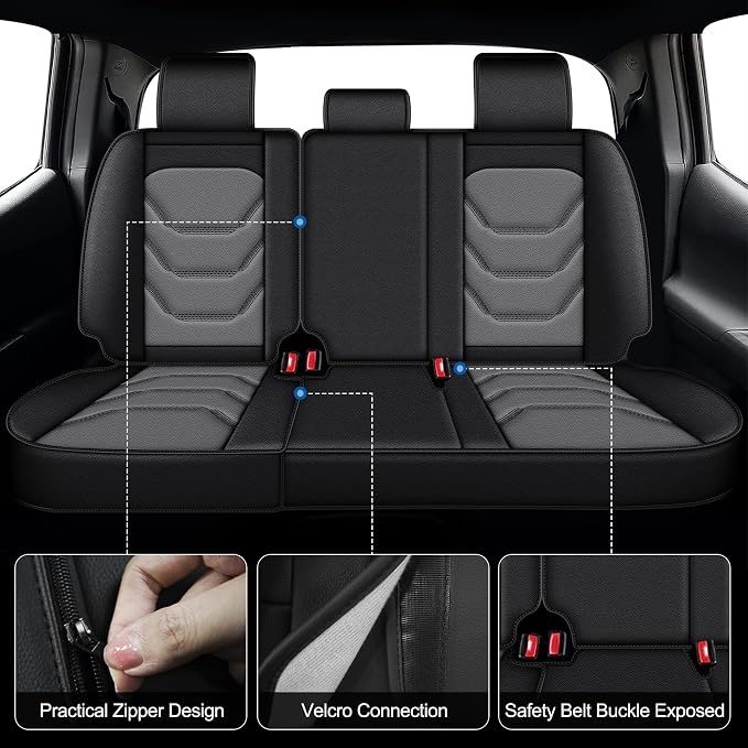 Seat Covers Compatible with 2024 2025 2026 Toyota Tacoma Double Crew Cab Waterproof Leather Seat Protectors for Trucks (5pc Full Set, Black&Grey)