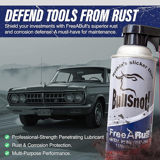 BullSnot FreeABull Metal Penetrating Lubricant (1 can) – Rust & Corrosion Remove – Frees Rusted Parts, Stops Squeaks, Cleans & Protects – Silicone-Free, Professional Strength – Made in USA