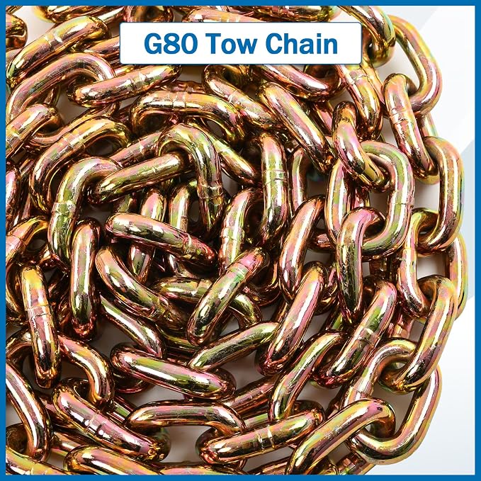 1/2 Inch x 10 Feet Transport Binder Chain G80 Safey Tow Chain with Grab Hooks 12000 Lbs Safe Work Load for Transporting Towing Tie Down Binding Equipment