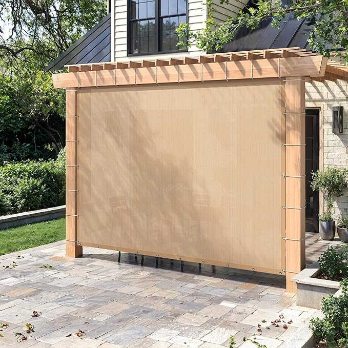 90% Sun Shade Cloth with Grommets 8X10 FT, Outdoor Pergola Shade Cover, Heavy-Duty Mesh Tarp Patio Sun Screen for Lawn Garden Backyard, Wheat