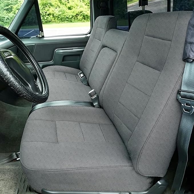 Truck Seat Covers for Ford F150 1987-1991 Front Bench Seat with Armrest and Molded Sandwich Composite Sponge Fabric - Gray