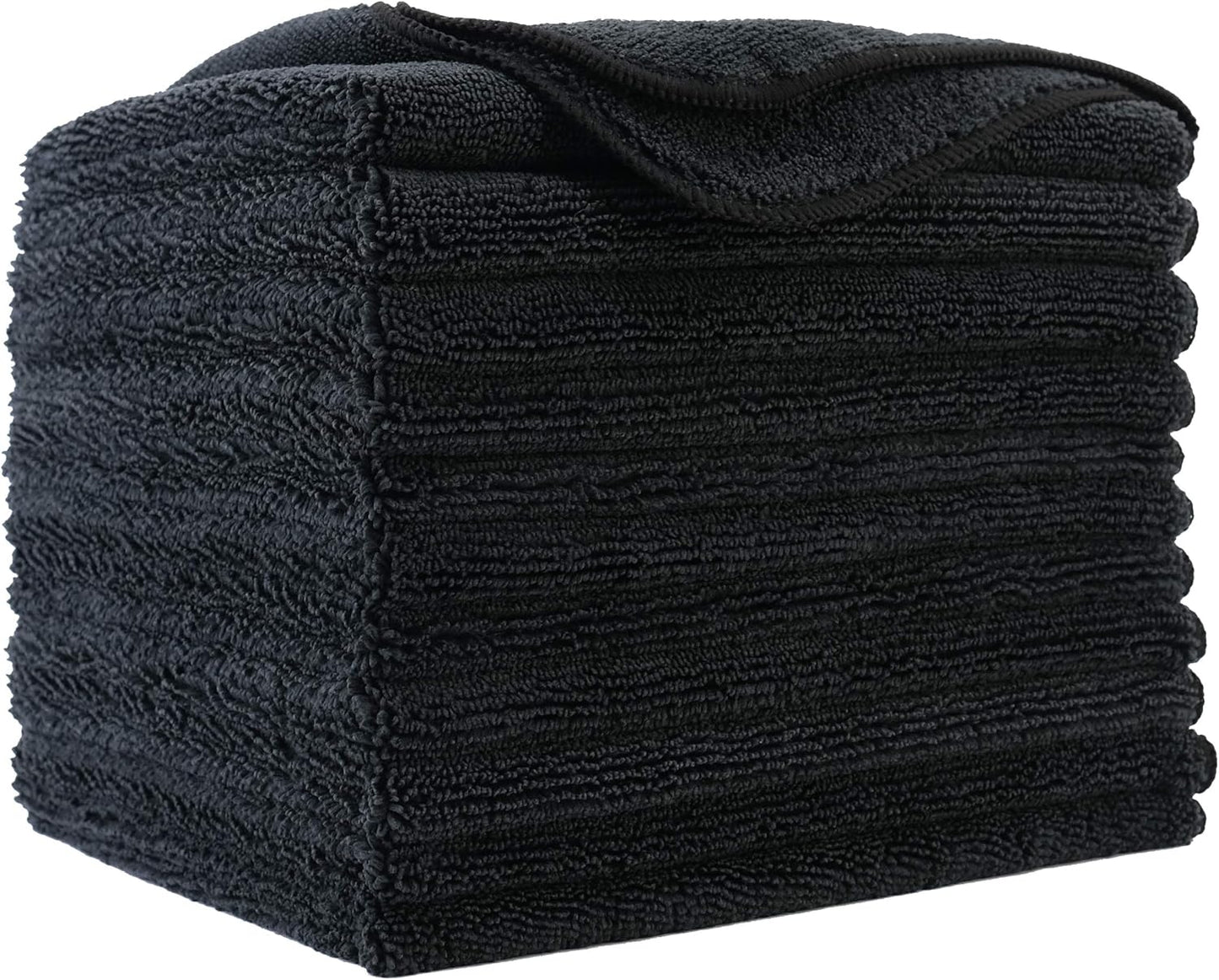 POLYTE Premium Microfiber Cleaning Towel,16 x 16 in, 12 Pack (Black)