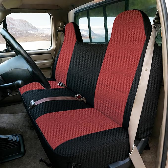 Custom Bench Seat Covers for Ford F150 F250 F350 1992 1993 1994 1995 1996 1997 1998 Heavy Duty Cloth Protector Interior Accessories，Waterproof & Machine Washable - Red