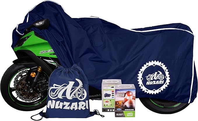 Nuzari Heavy Duty Motorcycle Cover - Motorcycle Covers Waterproof Outdoor Storage - Dirt Bike Covers (Navy, Medium)