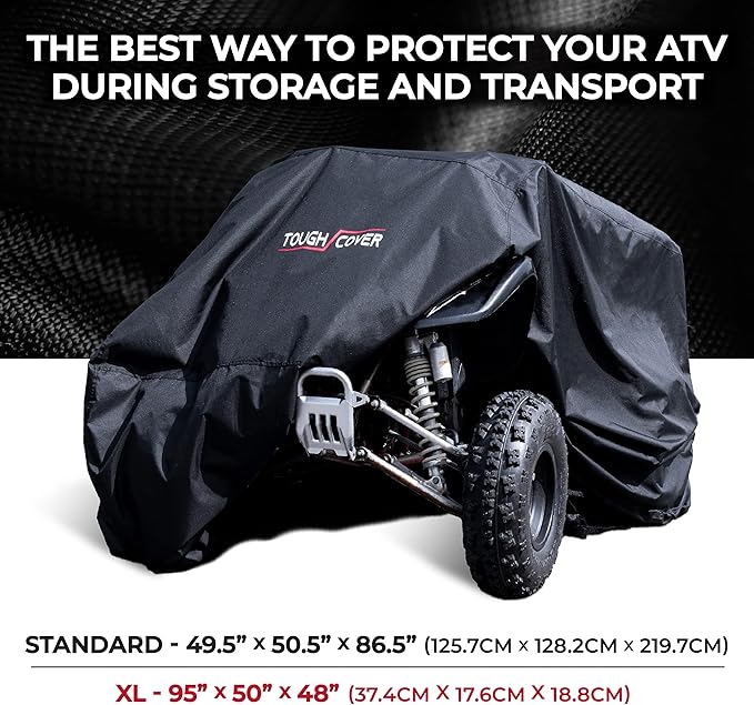 Tough Cover XL ATV Cover, Heavy Duty 600D Marine Grade Fabric, Quad Cover for Kawasaki, Honda, Polaris, Yamaha, and More. Protection Against Water, Wind, UV. 4 Wheeler Accessories (Black)