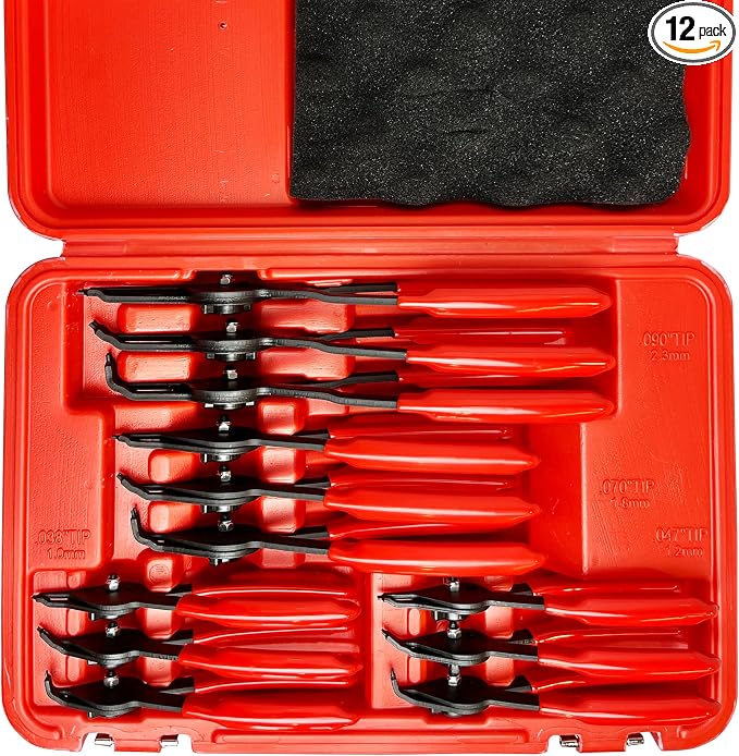 12-Piece Universal Snap Ring Pliers，Heavy Duty Fixed Tip Combination Internal and External Snap Ring Pliers, Suitable For Automobiles, Lawn Mowers, and Agricultural Equipment