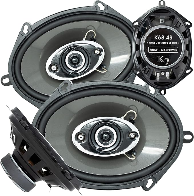 AUDIOTEK 2X K7 5x7 / 6x8 in 4-Way 380 Watts Coaxial Car Speakers CEA Rated 4 Ohm for Car, RV, ATV, Motorcyle (Pair) (2 Speakers)