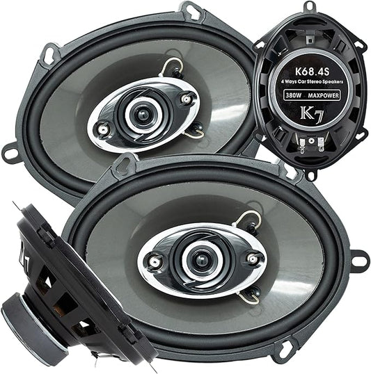 AUDIOTEK 2X K7 5x7 / 6x8 in 4-Way 380 Watts Coaxial Car Speakers CEA Rated 4 Ohm for Car, RV, ATV, Motorcyle (Pair) (2 Speakers)