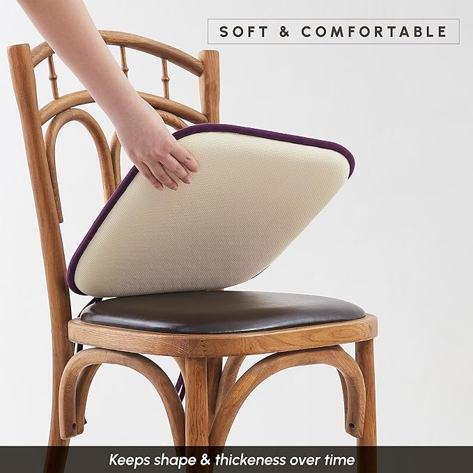 Elegant Comfort Chair Cushion Covers with Ties and Non Skid Rubber Backing-Thick Memory Foam - Soft Cushion Pad- Rounded Square Seat Cover-16 x 16 Inches- Honeycomb Textured Pattern, Set of 8, Purple