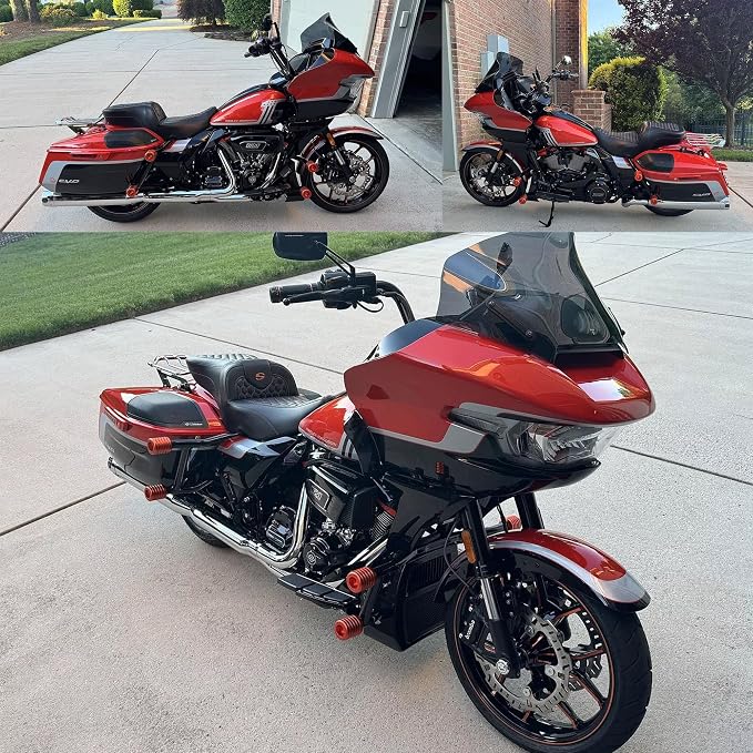 Advanblack ProTek Machined Harley Crash Bar Sliders 1.25" Decorative Wheel Rotatable End For Front Engine Guard Rear Saddlebag Guards (Red CNC)