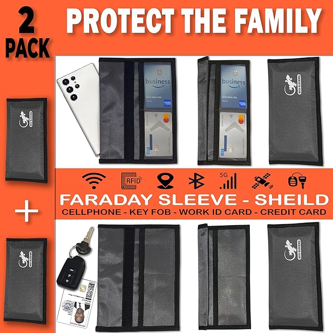 Two Faraday Bags Anti-Tracking GPS RFID Signal Blocker Wallet Shielding Pouches (x2) Protective Cases for Cell Phone Car Key FOB, Data Privacy, Electronic Device Security (2 PACK - POCKET GRAY)