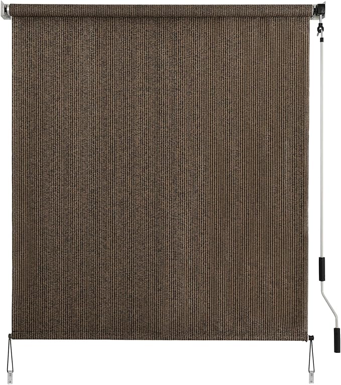 SMONTER Outdoor Sunshade Roller Shade 4'W x 6'H (48" Wx72 H), Exterior Cordless Roll Up Shades Blinds, UV Protection Shade Cloth with Crank Operation for Outside Windows Patio Porch Gazebo, Mocha