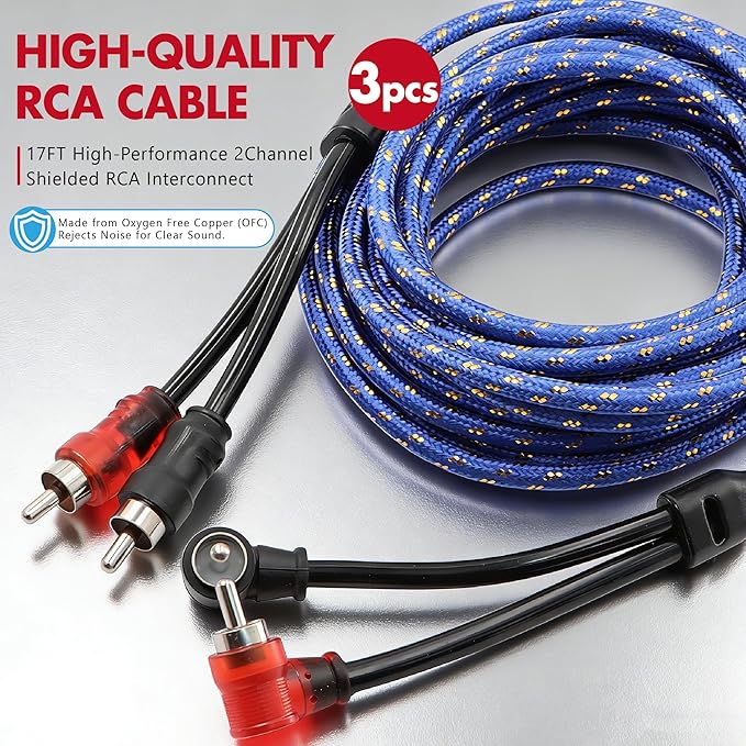 0 Gauge True Dual Amp CCA Wiring Kit - with 200A ANL Fuse, OFC RCA & 14 Gauge Speaker Wire | Complete Power/Ground Cables & Distribution Block for High-Performance Car Audio