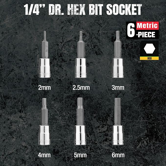 SK Tools USA 1/4" Drive, 6 Piece, Standard, Metric, Chrome Hex Bit Socket Set: 2MM - 6MM | 19732