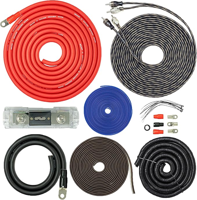 SoundBox PCK0, 0 Gauge Amp Kit Complete Amplifier Install Wiring Cables - 7500W