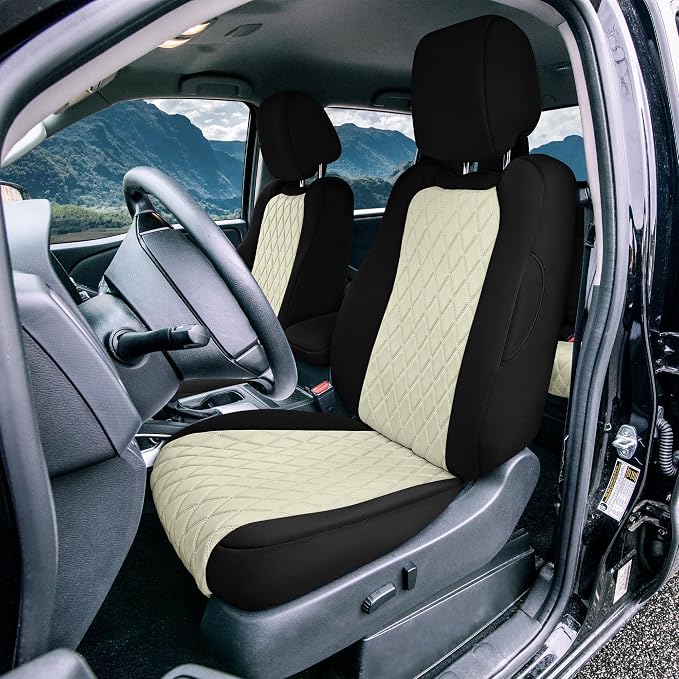 FH Group Custom Fit Car Seat Covers Specifically Made for 2022-2026 Nissan Frontier, Full Set Beige Ultraflex Neoprene Waterproof Automotive Seat Covers for Pickup Truck, Nissan Accessories