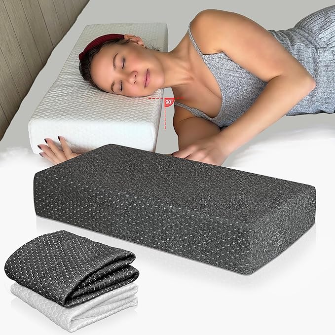 24x12x5 Pillow Cube for Side Sleepers with 2 Pillow Cases(White & Gray) Memory Foam- Medium Firm Design Ideal for Neck,Shoulder Pain Relief & Cervical Support - Made of Odorless Fabric