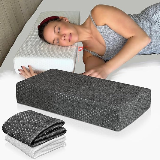 24x12x5 Pillow Cube for Side Sleepers with 2 Pillow Cases(White & Gray) Memory Foam- Medium Firm Design Ideal for Neck,Shoulder Pain Relief & Cervical Support - Made of Odorless Fabric