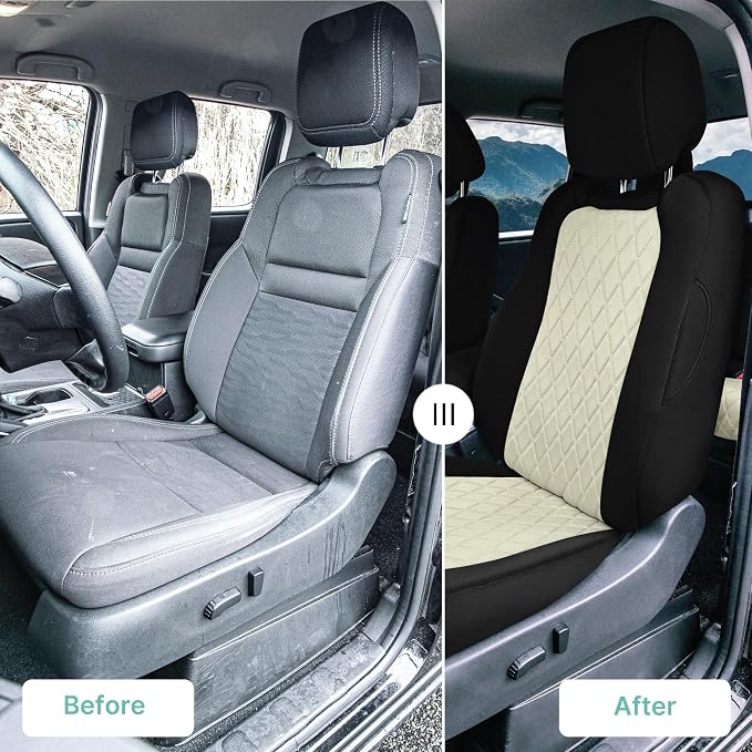 FH Group Custom Fit Car Seat Covers Specifically Made for 2022-2026 Nissan Frontier, Full Set Beige Ultraflex Neoprene Waterproof Automotive Seat Covers for Pickup Truck, Nissan Accessories